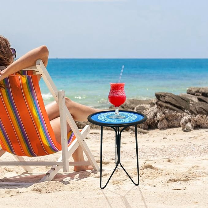 LIFFY Outdoor Side Tables, 12" Weather Resistant Small Balcony Table Patio Side Table, Indoor Small Round Home Decorative End Table, Plant Stands Table Outside, for Pool Beach Yard Balcony Garden