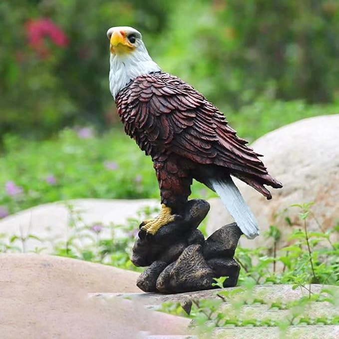 American Eagle Statue Bald Eagle - Large Hand-Painted Resin Garden Sculptures & Statues Outdoor Bird Figurines, Majestic American Freedom 4th of July, Decor for Indoor, Patio, Office, 11⅘"