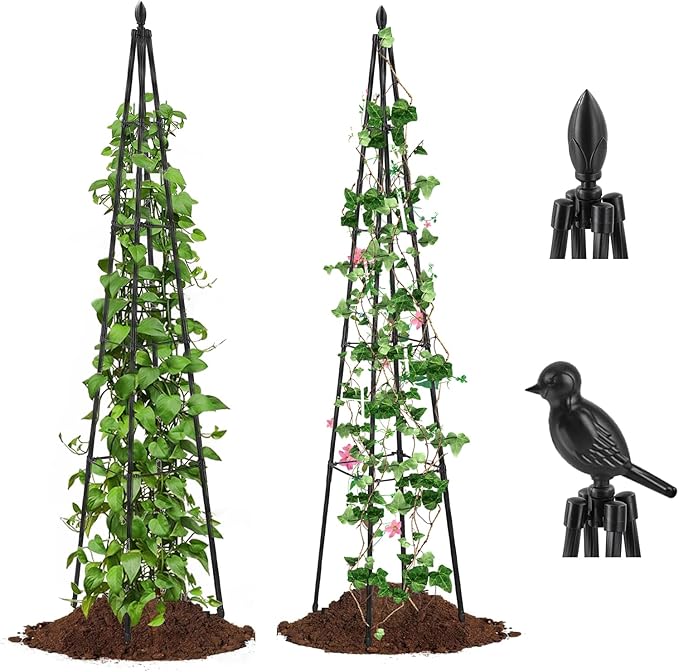 2 Pack Garden Trellis for Climbing Plants Outdoor,63inch Tall Rustproof Metal Obelisk Trellis Support for Potted Vines Vegetable Plants Indoor Outdoor, Lightweight
