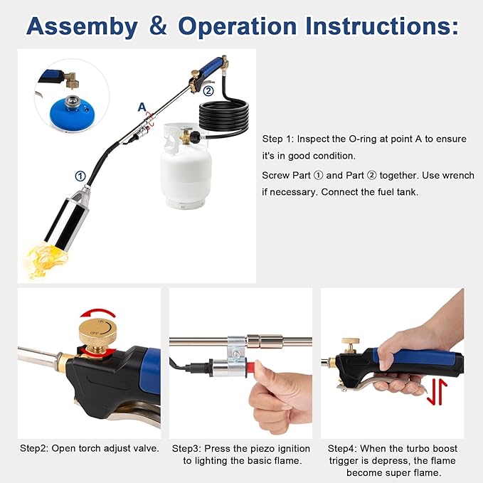 BetyBedy Propane Torch Weed Burner, Weed Torch for Outside, High Output 1,200,000 BTU with 10FT Hose, Blow Torch Flamethrower Gun for Propane Tank Garden Wood Ice Road