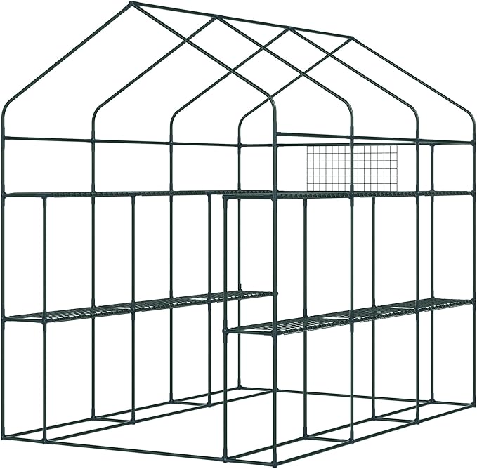 Outsunny 7' x 5' x 6' Walk-in Greenhouse for Outdoors with Mesh Door and Windows, 18 Shelf Hot House with Trellis, Plant Labels, UV Protective for Growing Flowers, Herbs, Vegetables, Saplings, Green