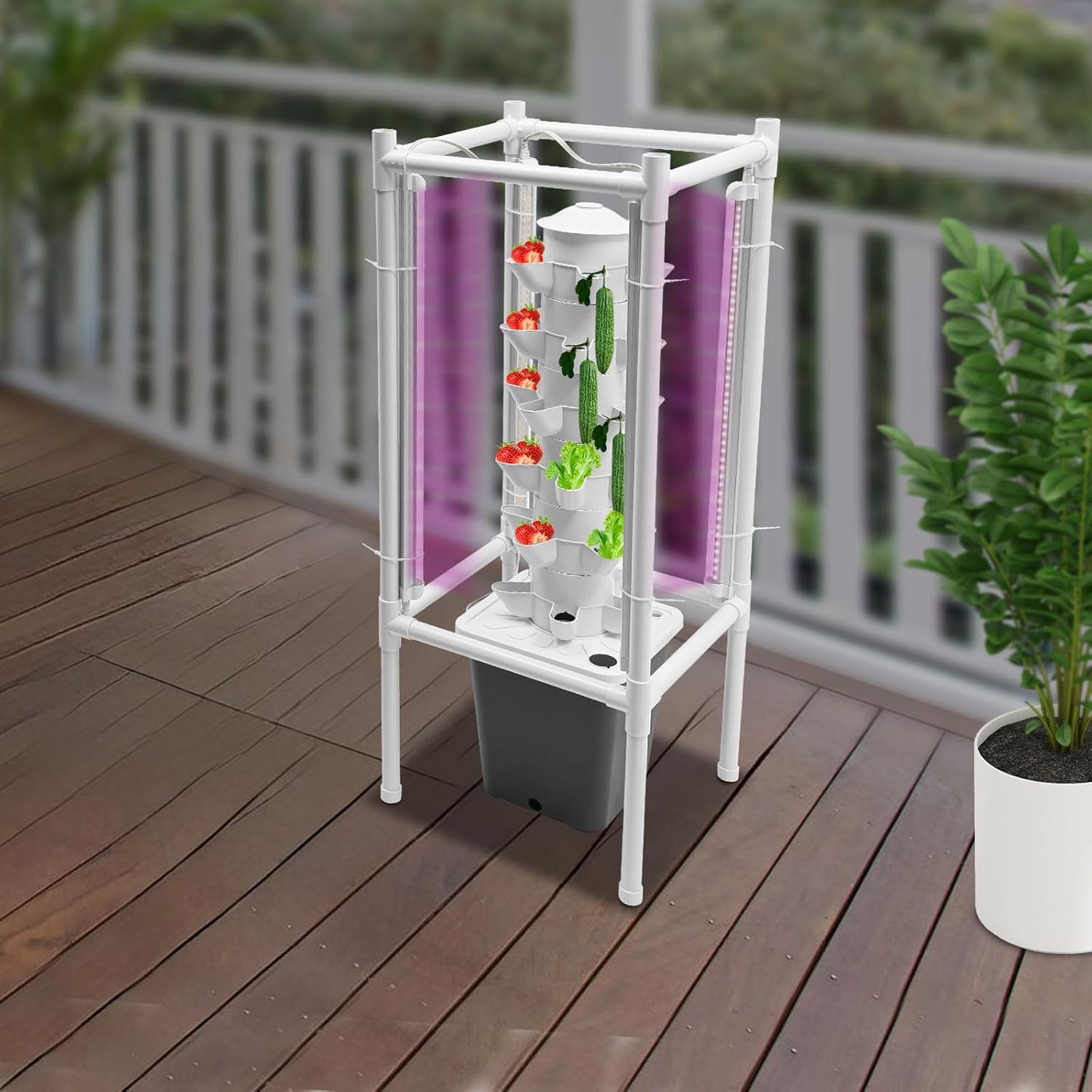 Hydroponics Vertical Growing Kit with Grow Lights 30 Plants Garden Hydroponic Growing System Outdoor Outdoor Indoor Vertical Garden Planter Tower with Automatic Watering for Herbs Fruits Vegetables