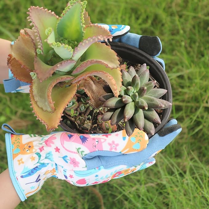 Gardening Gloves for Women, Printed Touchscreen Garden Gloves with Grip, Thorn-Proof Puncture-Resistant Work Gloves