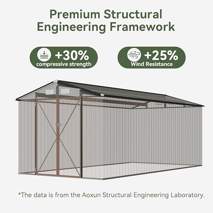Aoxun 10'x12' Outdoor Metal Storage Shed with Lockable Door & Sloping Roof- Ideal for Tools, Garden Equipment & Bikes, Perfect for Patio Placement(Brown)