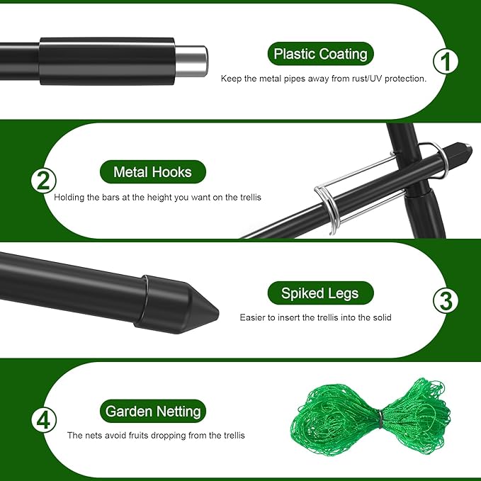 Garden Trellis for Climbing Plants, A-Shape Garden Plant Support Frame for Raised Bed Vegetables, Provides Support for Beans, Tomatoes and Cucumber, Black