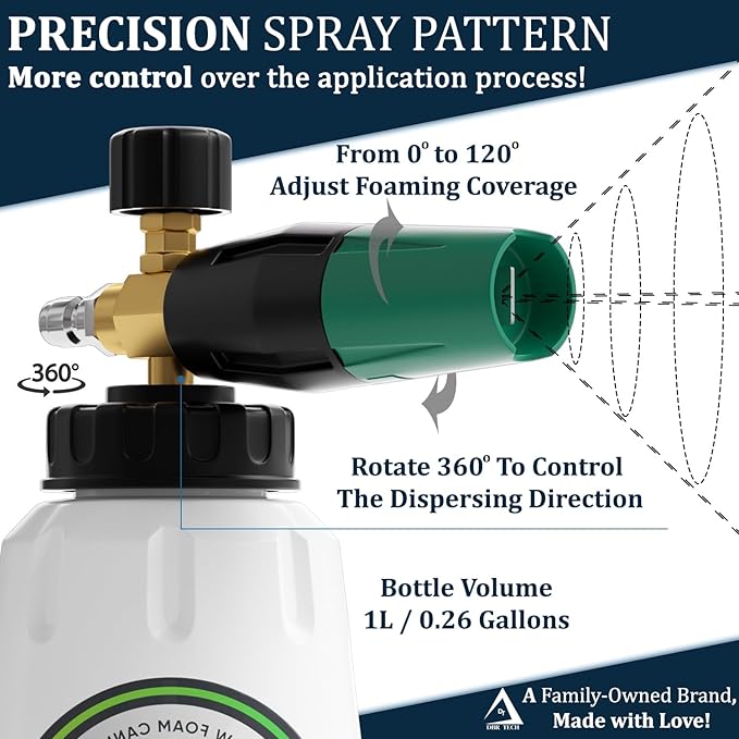 Foam Cannon for Pressure Washer, 1.1mm Orifice, 1000-4000 PSI, 1/4 Inch Quick Connector, Wide Neck and Adjustable Spray, Heavy Duty Car Snow Foam Blaster for Superior Foaming & Deep Clean, Green