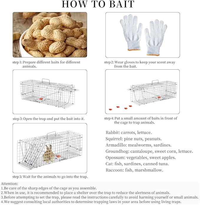 Animal Traps,Live Animal Trap for Cats,Rabbits, Squirrels,cat Trap for Stray Cats, Live Traps for Raccoons, Steel Foldable with Pedal Triggers (24 x 7 x 8 inches)
