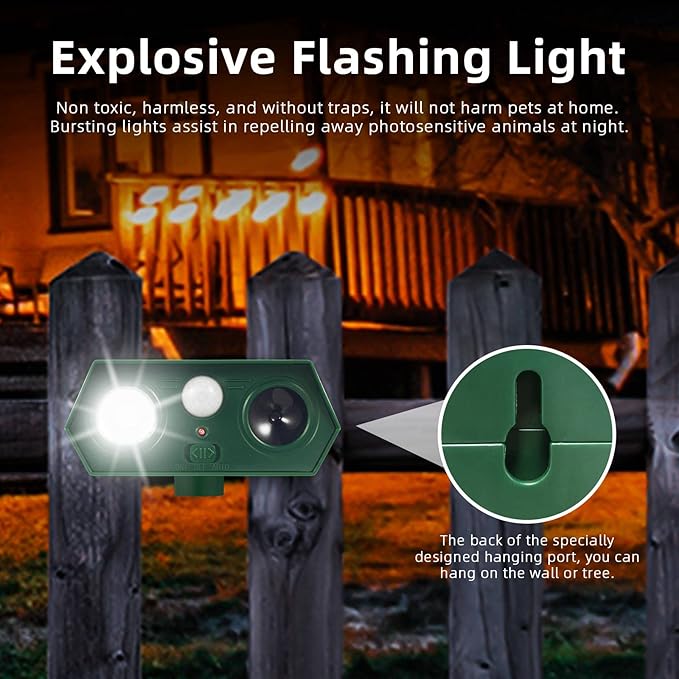 2025 Racoon Squirrel Sonic Fortress Pro Rabbit Repellent Outdoor, Solar Ultrasonic Animal Repeller Deer Deterrent with Motion Sensor&Flash Light to Scare Cat Dog Skunk Out of Garden Farm Yard(4Pack)