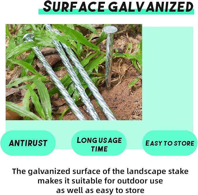 12" Galvanized Heavy-Duty Landscape Stakes Solid Spiral Metal Turf Spikes, Garden Stakes for Fixing Paver Edging, Weed Barriers, Artificial Lawn, Tent, Garden Plants