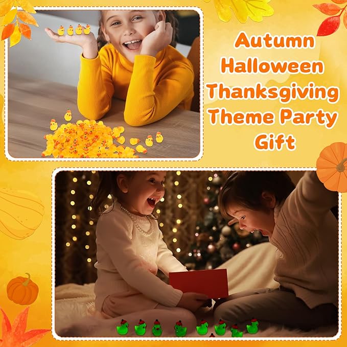 100Pcs Fall Mini Resin Duck Luminous Resin Duck Glow in The Dark Fall Mini Duck Halloween Tiny Animals Miniature Figurine for Fall Party Home Ornament Halloween Favor Miniature Landscape