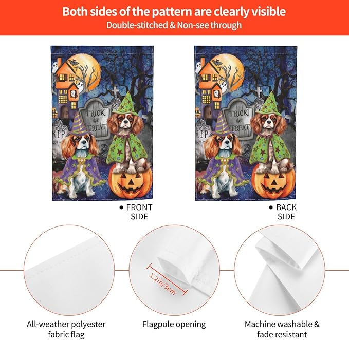 Beagle Dog Halloween Tombstone Scary Pumpkin Garden Flag Welcome Party Outdoor Outside Decorations Picks Home House Garden Yard Decor 12x18 Inch