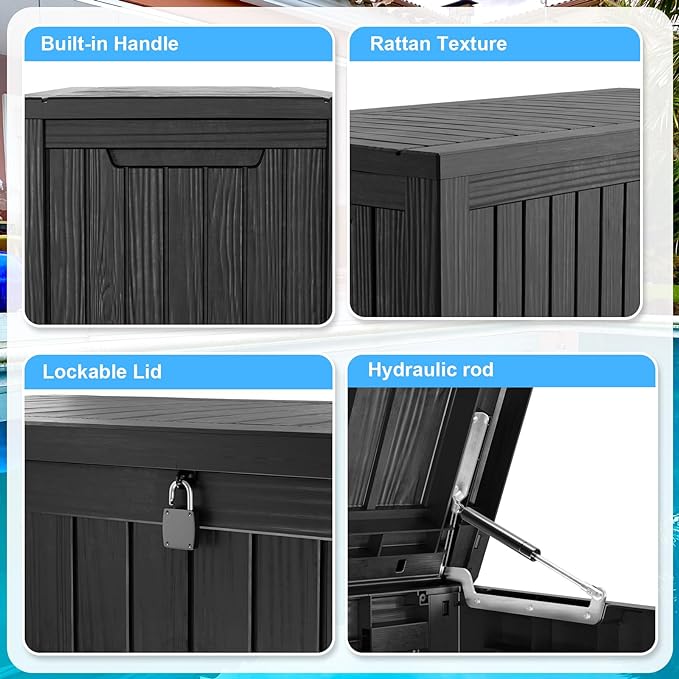 180 Gallon Waterproof Outdoor Storage Box,Resin Deck Box,Lockable Outside Storage Box Container for Patio Furniure,Garden,Tools (180 Gallon,Black)