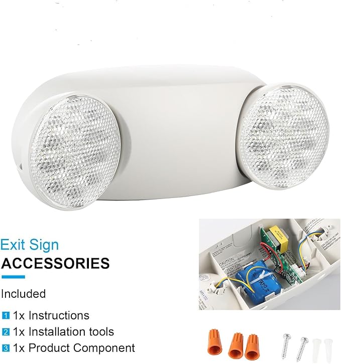 6 Packs White LED Emergency Lights with Battery Backup, Two Head Adjustable Emergency Lighting Fixtures-Fireproof Materials-Emergency Lighting Fixture/Emergency Light Home