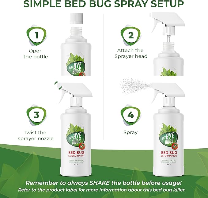 Bed Bug Spray for Getting Rid of Bed Bugs Permanently. Say Bye Bugs - a Non-Toxic, Kill on Contact Treatment That Doesn't Stain & is Odor Free. Simply Shake & Spray (1x 16oz).
