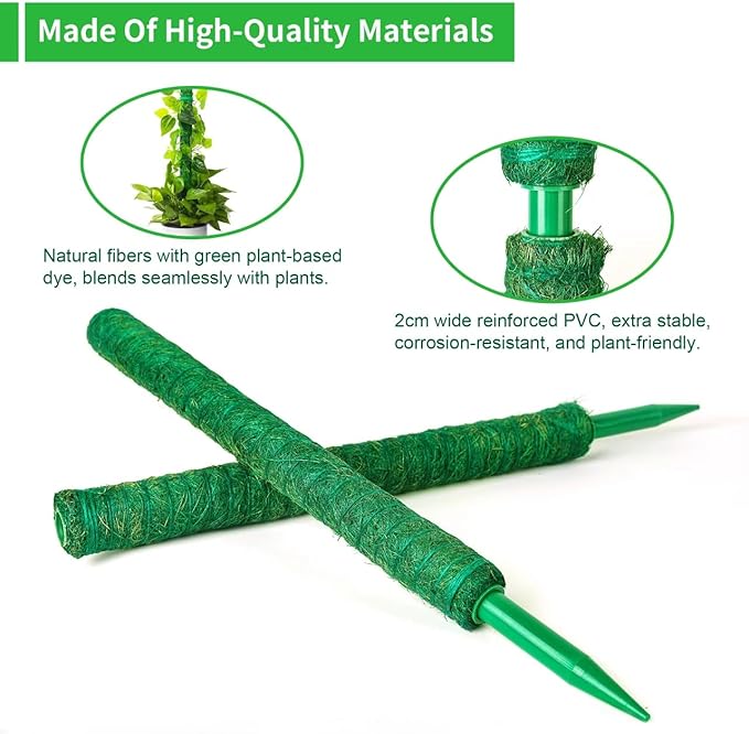 2 Pack Moss Pole, LveSunny 16 Inch Green Stackable Monstera Plant Support, Ideal Moss Poles for Climbing Plants, Moss Pole for Plants Indoor, Plant Support Stakes for Monstera and Potted Plants