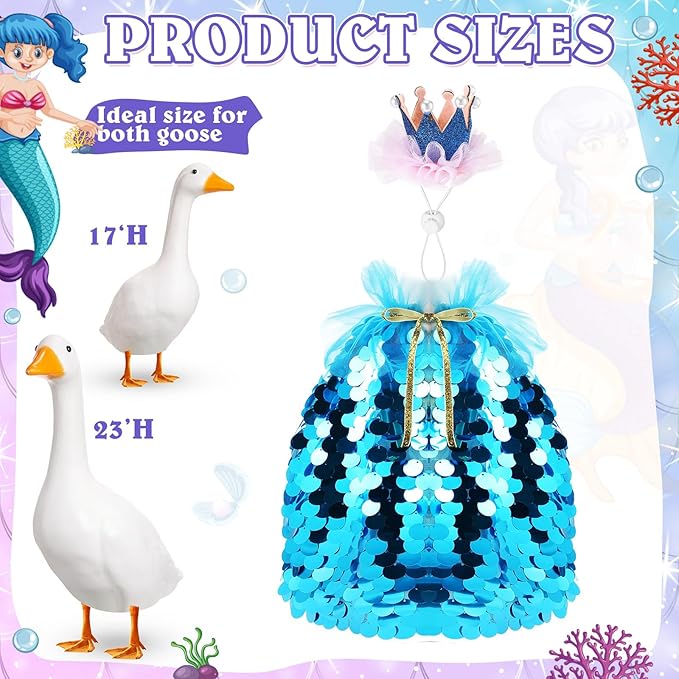Princess Porch Goose Outfit Halloween Porch Goose Outfit Sparkly Rainbow Sequin Cape for 17" 23" Lawn Garden Yard Geese(Dark Blue)