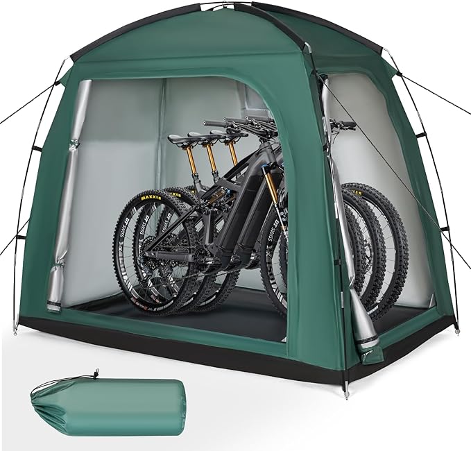 Travel Bike Storage Shed Tent - 210D Outdoor Portable Bicycle Storage Shed 8" L x 7.98" W x 10" H - Waterproof, UV Resistant, Portable Bike Shelter for Outdoor Protection (Green)