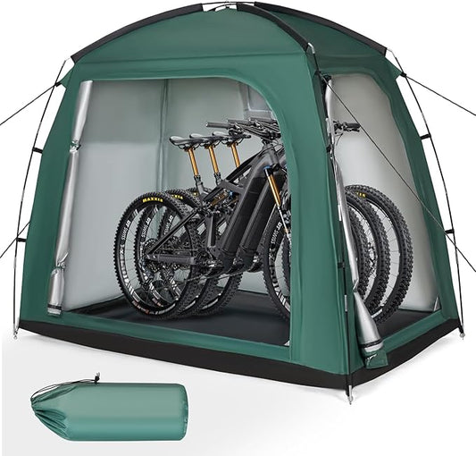 Travel Bike Storage Shed Tent - 210D Outdoor Portable Bicycle Storage Shed 8" L x 7.98" W x 10" H - Waterproof, UV Resistant, Portable Bike Shelter for Outdoor Protection (Green)