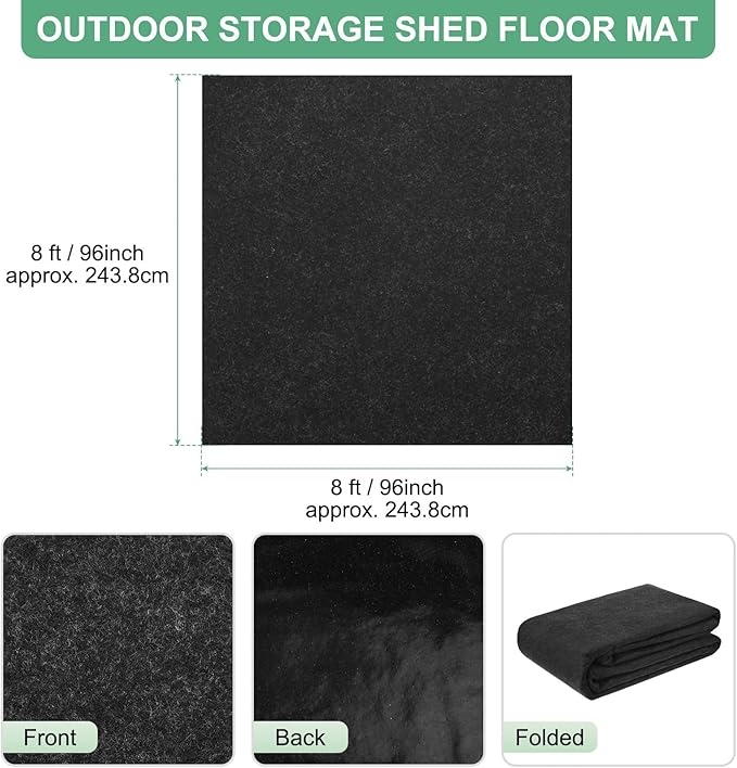 Outdoor Storage Shed Mat, 8x8 FT Waterproof Small Shed Flooring Mat for Patio Furniture Floor Protecting from Wear/Liquid/Dust/Oil, Non-Slip Carport Pad [Grey]