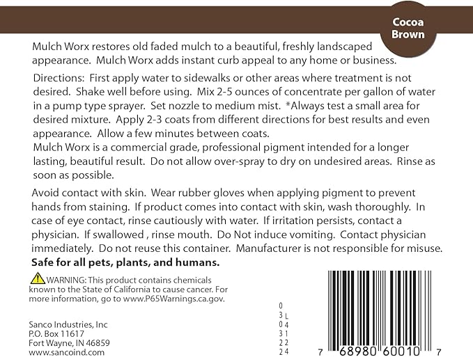 Sanco Industries MulchWorx Brown Mulch Color Concentrate - 2,800 Sq. Ft. - Rich Dark Brown Mulch Dye Spray