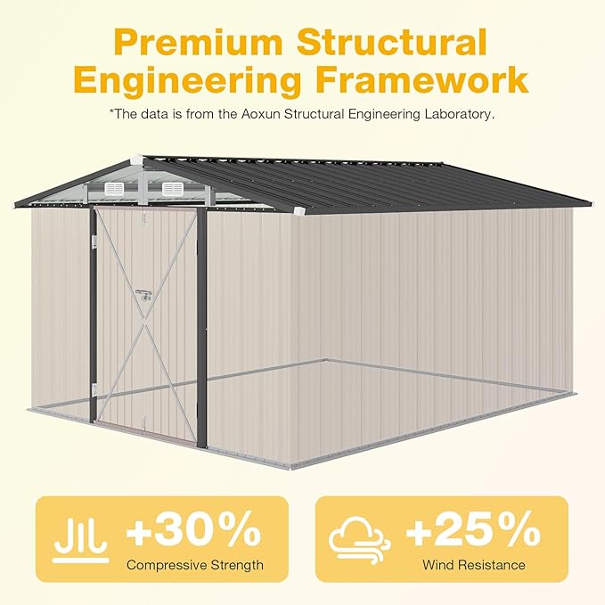 10x12 FT Outdoor Storage Shed with Base & Lockable Double Doors, Heavy-Duty Galvanized Steel Outdoor Metal Shed for Bike, Tool, Generator Storage in Backyard, Patio (10’x12’, Base)
