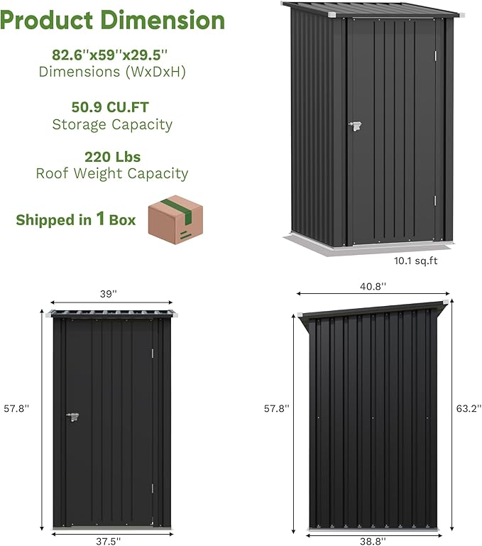 Greesum 3×3FT Outdoor Storage Shed, Metal Patio Storaged Sheds with Lockable Doors, Sheds & Outdoor Storage for Backyard, Pool and Garden, Black