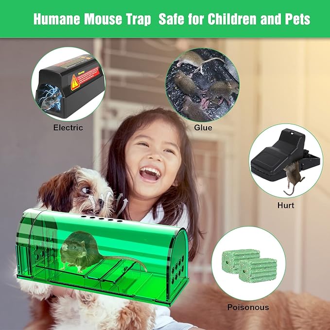 6 Pcs Humane Mouse Traps Indoor for Home, Live Mouse Trap, Reusable Mice Trap Catcher for House & Outdoors
