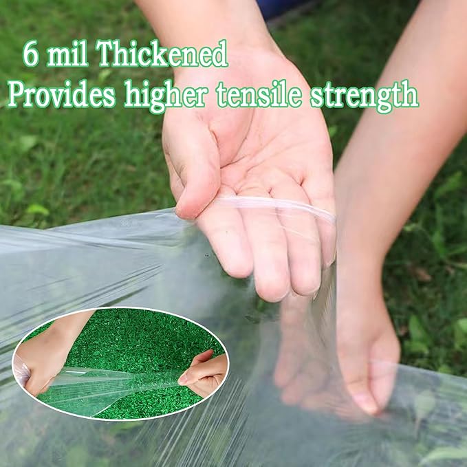 12FTx26FT Greenhouse Plastic Sheeting, 6 Mil Thick Clear Polyethylene Film, Waterproof Wind Frost Dust UV Resistant Green House Plastic Covering for Outdoor Plant, Garden, (12ft x 26ft)