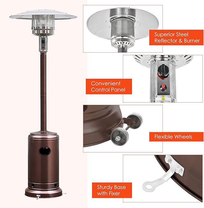 Giantex Patio Heaters for Outdoor Use, 50,000 BTU Propane Outdoor Heaters with Wheels, Outdoor Heat Lamp with Trip-Over Protection & CSA Certified for Commercial and Household (Bronze)