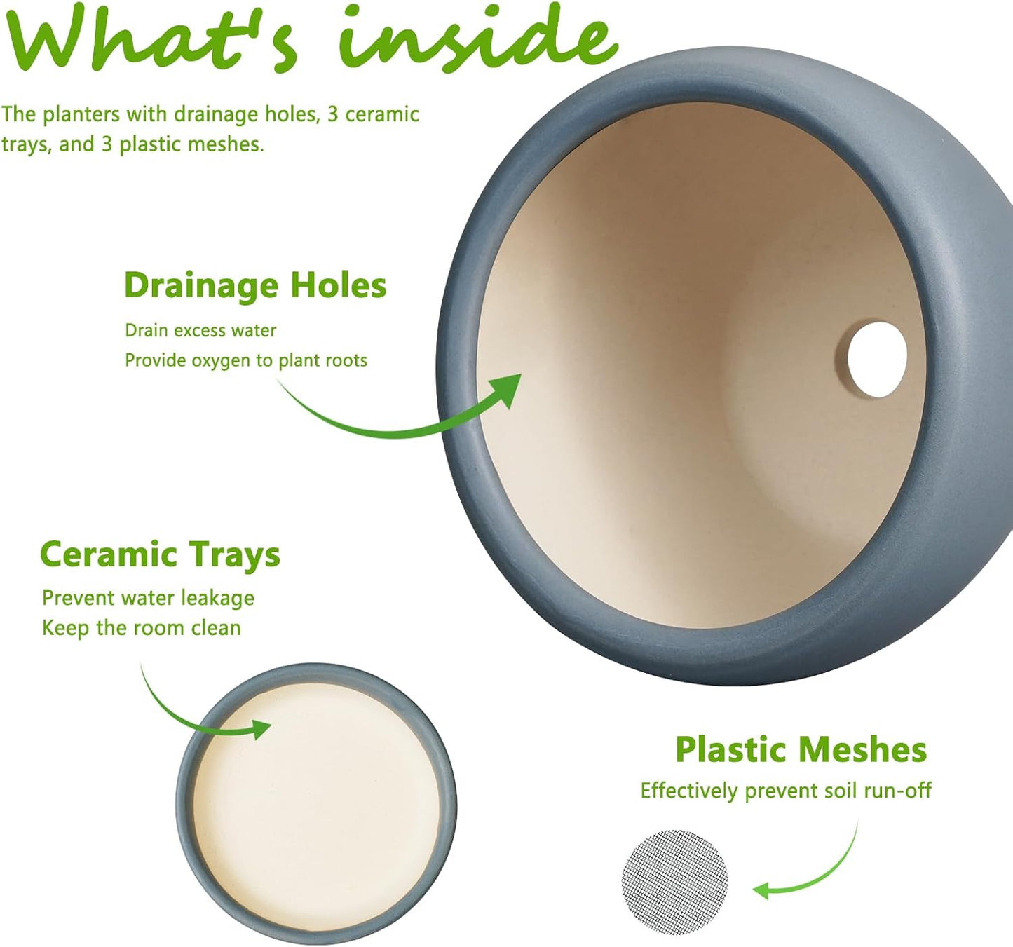 Ceramic Plant Pots - Large Planters for Indoor Plants 10 Inch 8 Inch 6 Inch Plant Pots with Drainage Holes and Saucer Fluted Round Flower Pots Outdoor Set of 3 Gray