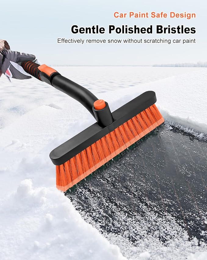 SEAAES Ice Scraper with Snow Brush for Car Windshield, Upgraded Extendable Snow Brush with Foam Grip for Truck SUV Vehicle Windows - Orange