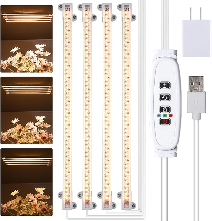 LED Plant Growing lamp, 3000K Full Spectrum Grow Light Strips for Indoor Plants with 3/9/12H Timer & 10 Dimmable Levels, Sunlike Grow Light for Green House Hydroponics Succulent
