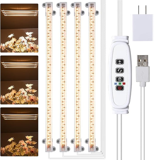LED Plant Growing lamp, 3000K Full Spectrum Grow Light Strips for Indoor Plants with 3/9/12H Timer & 10 Dimmable Levels, Sunlike Grow Light for Green House Hydroponics Succulent