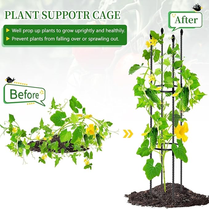 Tomato Support Cages for Garden Metal Plant Stakes 2 Packs 47 Inch Tall Large Heavy Duty Plant Cage Trellis for Support Outdoor Climbing Vegetables Plants Flowers Comes 20 Strap Ties