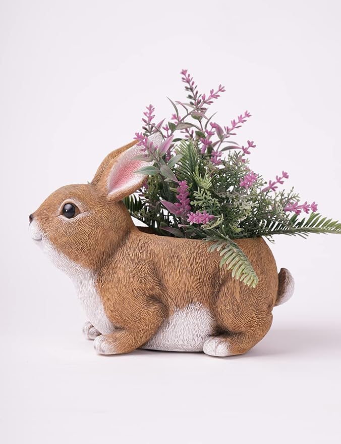HAUCOZE Rabbit Planter Gifts Statue Animal Sculpture Decor Modern Figurine Arts Polyresin 8.7inch