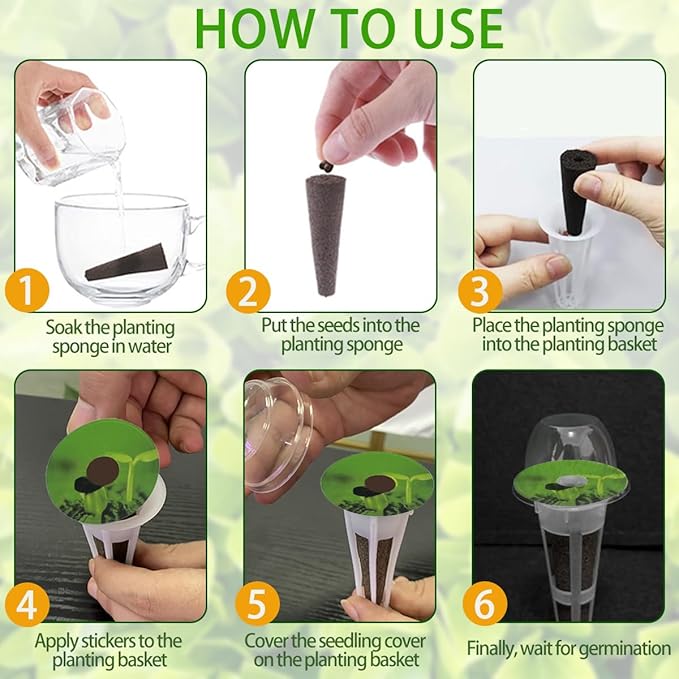 107pcs Seed Pod Kit for Aerogarden, Hydroponics Garden Accessories for System Compatible with Hydroponics Supplies from All Brands, 32 Grow Sponges, 12 Plant Baskets & Domes, 50 Pod Labels, 1 Tweezer