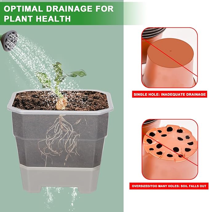 Aobiono 10 Packs 4 Inch Clear Nursery Pots with Reinforced Silicone Base for Easy Transplant, Reusable Seed Starter Seedling Small Plant Flower Planter Pots with Drainage Holes (Gray, 10 Packs)