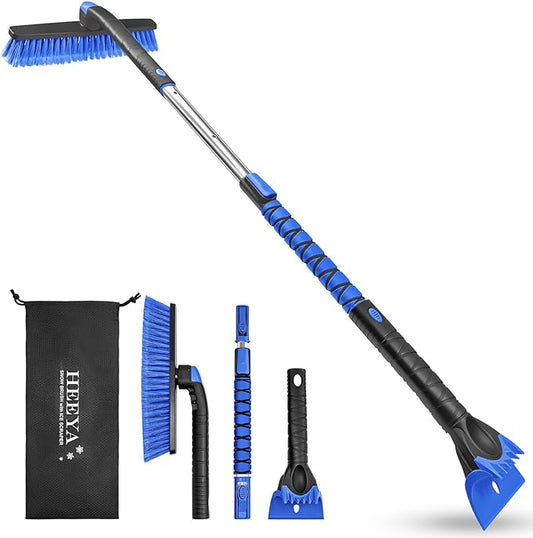 HEEYA 48 Inch Long Snow Brush for SUV, Extendable Ice Scraper and Brush with Foam Grip, 360° Pivoting Snow Car Brush for Truck Auto Jeep RV Vehicle Windshield Window - Blue