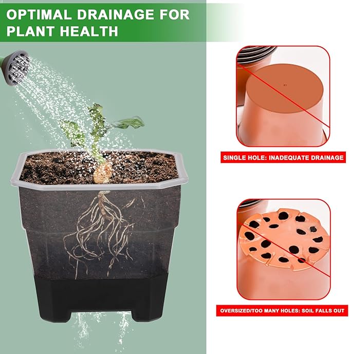 Aobiono 10 Packs 4 Inch Clear Nursery Pots with Reinforced Silicone Base for Easy Transplant, Reusable Seed Starter Seedling Small Plant Flower Pots with Drainage (Black, 10 Packs)