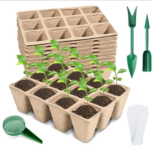 LSCQYYCC-10 Packs Seedling Starter Trays 120 Cells, Biodegradable Seed Germination Trays Plant Starter Peat Pots for Seedlings
