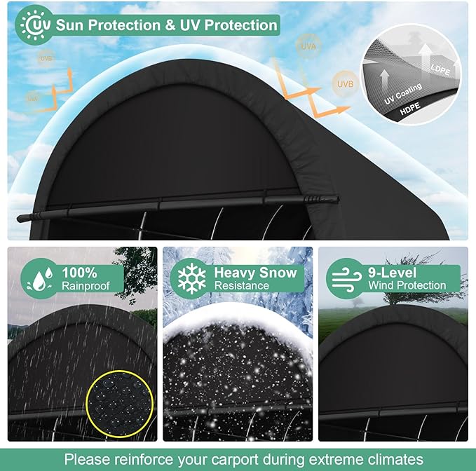 COBIZI Carport 12x20 FT Heavy Duty, Portable Garage, Carport Canopy with All-Steel Metal Frame & Vents, Round Style Outdoor Storage Shed for Car, Truck, Boat, Patio Furniture Anti-Snow Waterproof