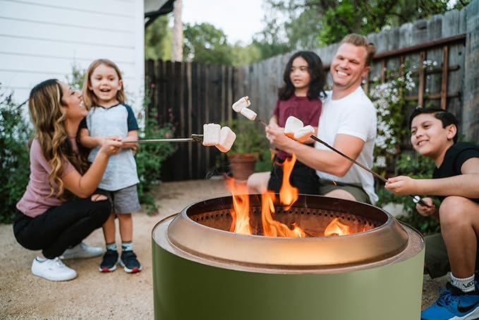 Solo Stove Yukon 2.0 + Stand, 27 Inch Smokeless Fire Pit – Portable Stainless Steel Outdoor Fireplace - 360° Airflow Technology and Removable Ash Pan – Ideal for 6 or More People, 43.9lbs, Deep Olive