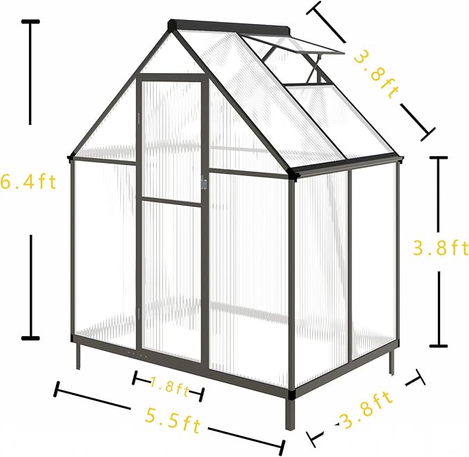 CQZY 6x4 FT Walk-in Greenhouse for Outside,Dark Gray