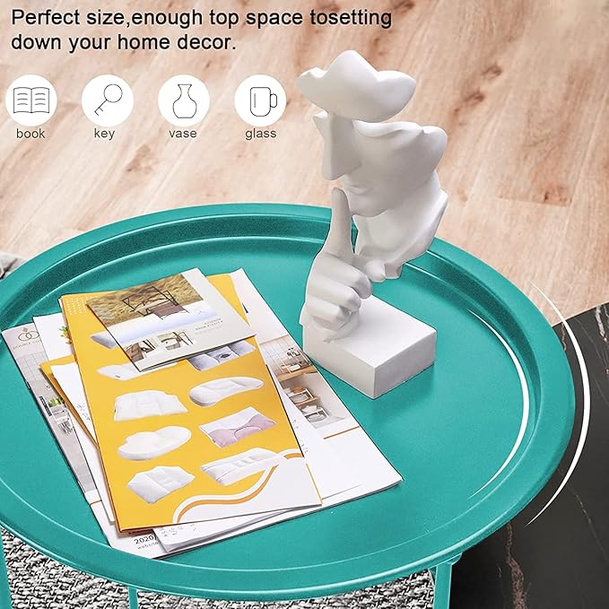 Garden 4 you End Table Set of 2, Outdoor Side Table, Small Patio Table Metal Side Table, Round Folding Side Table, for Outdoor and Living Room,Green