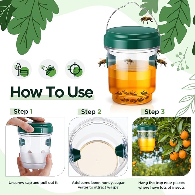 Qualirey 6 Pcs Wasp Traps for Outdoors Wasp Killer Hanging Bee Traps Reusable Fly Bee Killer for Indoor Outdoor Patio Garden Home (Green)