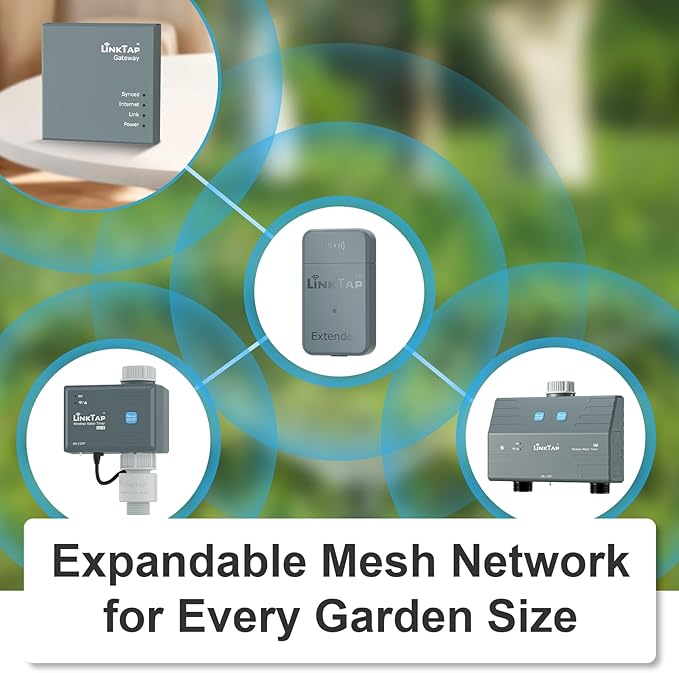 LinkTap D1 Smart Hose Timer & Gateway, 2 Zone Irrigation by Duration/Weather/Volume, Intelligent Fault Detection & Alerts, Wider Range Than WiFi Water Timer, Scalable Mesh Network via Extender