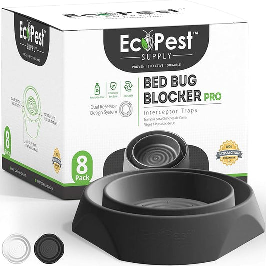 ECOPEST Bed Bug Interceptors – 8 Pack | Bed Bug Blocker (Pro) Interceptor Traps (Black) | Insect Trap, Monitor, and Detector for Bed Legs