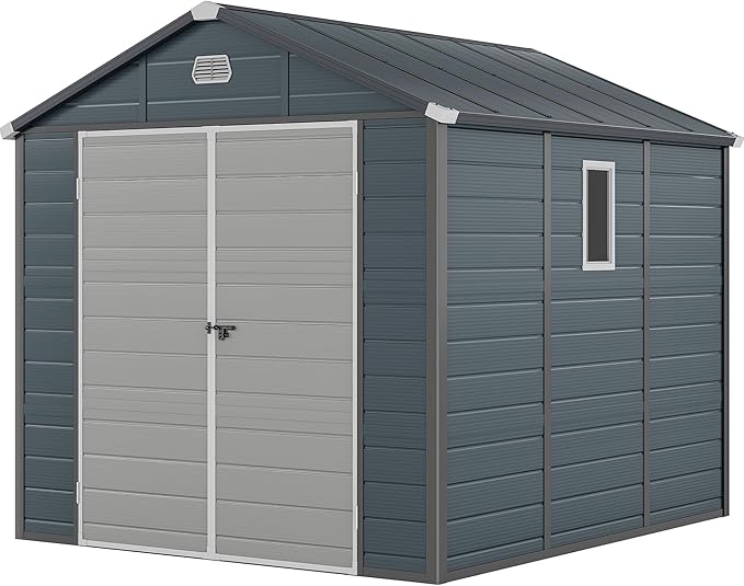 YITAHOME 8x9 FT Outdoor Storage Shed w/o Floor, All-Weather Plastic Shed with Lockable Doors, Window & Vents, Plastic Tool Shed for Backyard, Patio, Poolside, Lawn, Gray