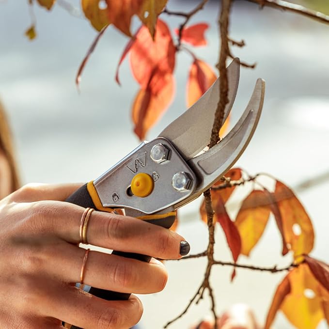 Woodland Tools Co. Bypass Pruning Shears for Gardening – 5/8" Cut Capacity, High Carbon Steel Blade with Non-Stick Coating, Soft Grip, Steel Handle, Hand Pruner for Plants, Flowers, and Shrubs