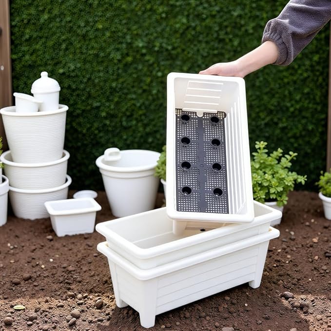 FAMZ Self Watering Planters Pots for Indoor Plants, 3 Pack 18.9 Inch Plastic Window Boxes Planters Herb Planter, Rectangle Rectangular Planter Windowsill Planters with Drainage and Saucer (White)